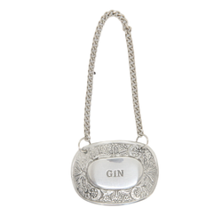 GIN name tag to hang on carafes, made of pewter, from Munka Tenn
