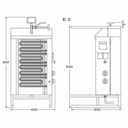Kebabgrill E2-S, 30kg kött effekt:6kW, POTIS