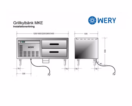 Grillkylbänk MKE 16/4, 4xGN1/1, 1600x535x630 mm, WERY