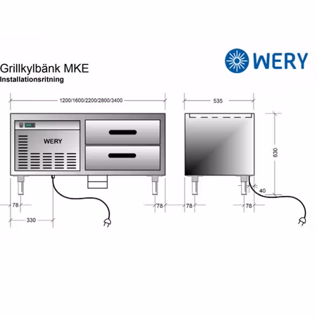 Grillkylbänk MKE 16/4, 4xGN1/1, 1600x535x630 mm, WERY