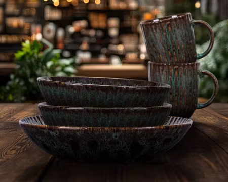 Skål Daisy Blocho 17cm/50cl Med Grönsvart Dekor och Relieff, FRANKHUGO