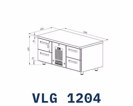 Grillkylbänk VLG-1204, 4st Lådor Med Ram GN1/1-150mm, 1200x650x600mm, COOLPART
