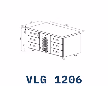 Grillkylbänk VLG-1206, 6st Lådor Med Ram GN1/1-100mm, 1200x650x600mm, COOLPART