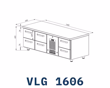 Grillkylbänk VLG-1606 6xLådor Med Ram För GN1/1-150mm, 1600x650x600mm, COOLPART