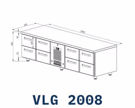 Grillkylbänk VLG-2008 8xLådor Med Ram För GN1/1-150mm, 2000x650x600mm, COOLPART