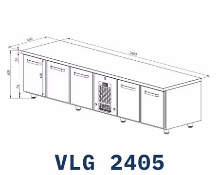 Grillkylbänk VLG-2405 5xLådor Med Ram För GN1/1-200mm, 2400x650x600mm, COOLPART