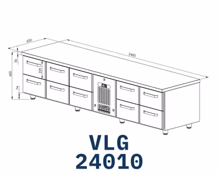 Grillkylbänk VLG-24010 10xLådor Med Ram För GN1/1-150mm, 2400x650x600mm, COOLPART