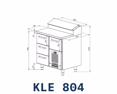 Kallskänkskylbänk KLE-804 4st Lådor Med Ram För GN1/1(3x150mm+1x200mm), 800x650x900mm, COOLPART