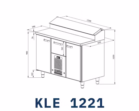 Kallskänkskylbänk KLE-1221 2xSkåp GN1/1+1xLåda Med Ram För GN1/1-200mm, 1200x650x900mm, COOLPART