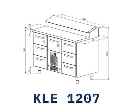 Kallskänkskylbänk KLE-1207 6xLåda Med Ram För GN1/1-150mm+1xLåda GN1/1-200mm, 1200x650x900mm, COOLPART