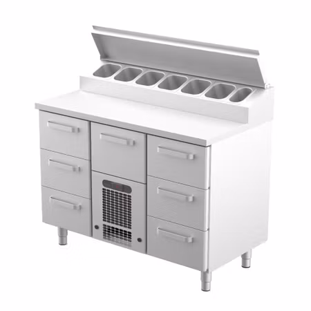Kallskänkskylbänk KLE-1207 6xLåda Med Ram För GN1/1-150mm+1xLåda GN1/1-200mm, 1200x650x900mm, COOLPART