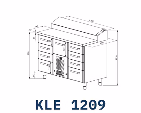 Kallskänkskylbänk KLE-1209 9xLåda Med Ram För GN1/1, 1200x650x900mm, COOLPART