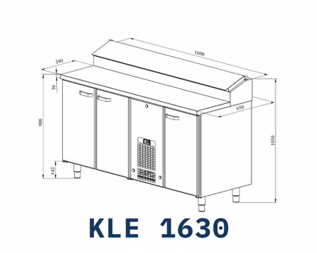Kallskänkskylbänk KLE-1630 3 Skåp För GN1/1, 1600x650x900mm, COOLPART