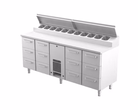 Kallskänkskylbänk KLE-20012 12xLådor Med Ram För GN1/1-150mm, 2000x650x900mm, COOLPART