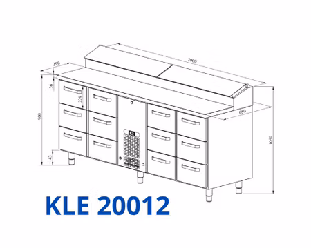 Kallskänkskylbänk KLE-20012 12xLådor Med Ram För GN1/1-150mm, 2000x650x900mm, COOLPART
