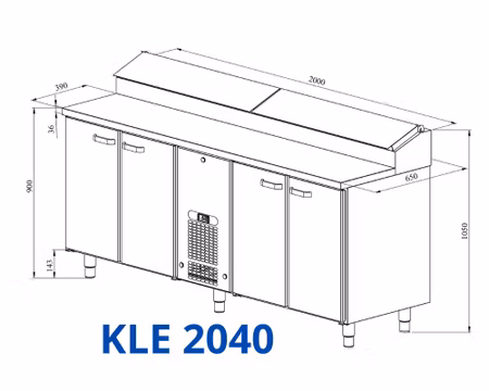 Kallskänkskylbänk KLE-2040 4xSkåp För GN1/1, 2000x650x900mm, COOLPART