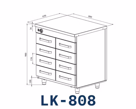 Värmeskåp Med Neutral Toppskiva LK-808, 800x650x900mm 8st Lådor Med Ram För GN1/1-100mm, COOLPART