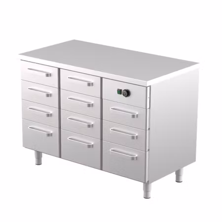 Värmeskåp Med Neutral Toppskiva LK-12011, 1200x650x900mm 8st Lådor Med Ram För GN1/1-100mm+3st GN1/1-150mm, COOLPART