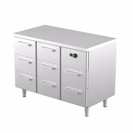 Värmeskåp Med Neutral Toppskiva LK-1208, 1200x650x900mm 8st Lådor Med Ram För GN1/1-150mm, COOLPART