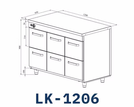 Värmeskåp Med Neutral Toppskiva LK-1206, 1200x650x900mm 6st Lådor Med Ram För GN1/1-200mm, COOLPART