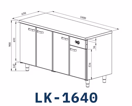 Värmeskåp Med Neutral Toppskiva LK-1640, 4st Skåp För GN1/1, 1600x650x900mm, COOLPART
