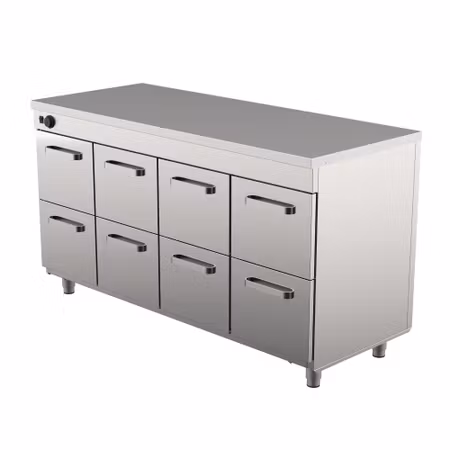 Värmeskåp Med Neutral Toppskiva LK-1608, 8st Lådor Med Ram För GN1/1-200mm, 1600x650x900mm, COOLPART