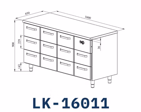 Värmeskåp Med Neutral Toppskiva LK-16011, 11st Lådor Med Ram För GN1/1-150mm, 1600x650x900mm, COOLPART