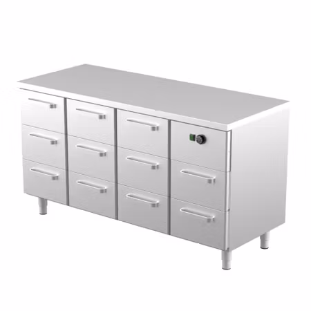 Värmeskåp Med Neutral Toppskiva LK-16011, 11st Lådor Med Ram För GN1/1-150mm, 1600x650x900mm, COOLPART