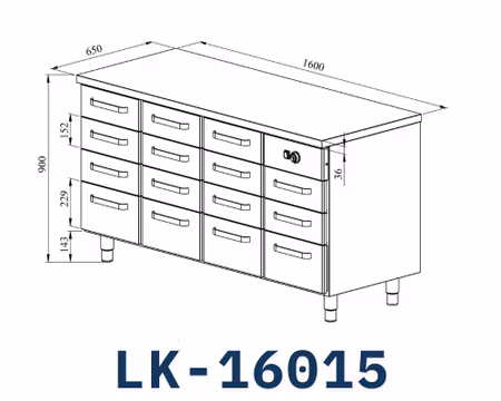 Värmeskåp Med Neutral Toppskiva LK-16015, 11st Lådor Med Ram För GN1/1-100mm+4st GN1/1-150mm, 1600x650x900mm, COOLPART