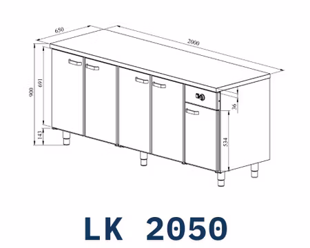 Värmeskåp Med Neutral Toppskiva LK-2050, 5st Skåp För GN1/1, 2000x650x900mm, COOLPART
