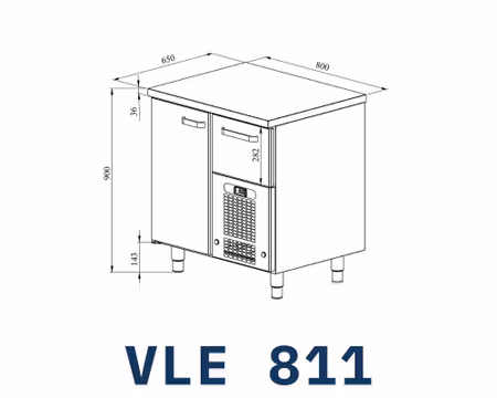 Kylbänk VLE-811 Rostfri Toppskiva, 800x650x900mm 1 Skåp För GN1/1+1Låda Med Ram För GN1/1-200mm, COOLPART