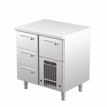 Kylbänk VLE-804, Rostfri Toppskiva, 800x650x900mm 3st Lådor Med Ram För GN1/1-150mm+1GN1/1-200mm, COOLPART