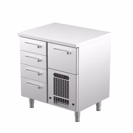 Kylbänk VLE-805, Rostfri Toppskiva, 800x650x900mm 3st Lådor Med Ram För GN1/1-100mm+1st GN1/1-150mm+1st GN1/1-200mm, COOLPART