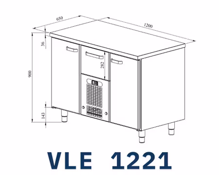 Kylbänk VLE-1221, Rostfri Toppskiva, 1200x650x900mm 2st Skåp För GN1/1+1st Låda Med Ram För GN1/1-200mm, COOLPART