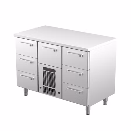 Kylbänk VLE-1207, Rostfri Toppskiva, 1200x650x900mm 6st Lådor Med Ram För GN1/1-150mm+1 GN1/1-200mm, COOLPART
