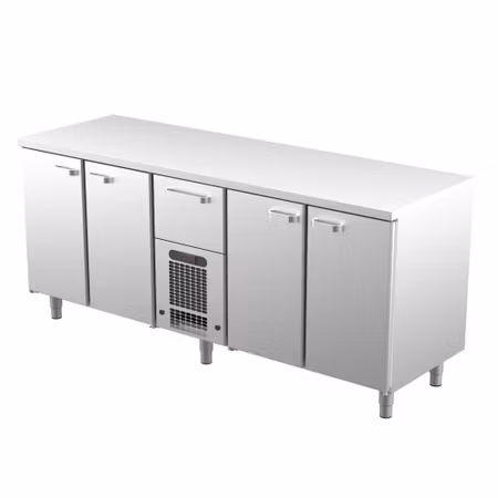 Kylbänk VLE-2041, Rostfri Toppskiva, 2000x650x900mm 4 Skåp För GN1/1+1 Låda Med Ram För GN1/1-200mm, COOLPART