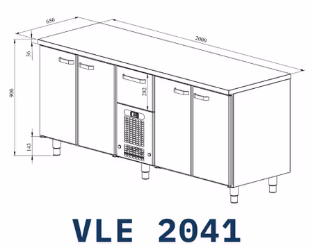 Kylbänk VLE-2041, Rostfri Toppskiva, 2000x650x900mm 4 Skåp För GN1/1+1 Låda Med Ram För GN1/1-200mm, COOLPART