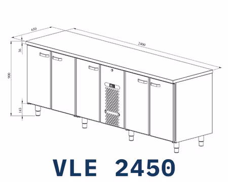 Kylbänk VLE-2450, Rostfri Toppskiva, 2400x650x900mm 5 Skåp För GN1/1, COOLPART
