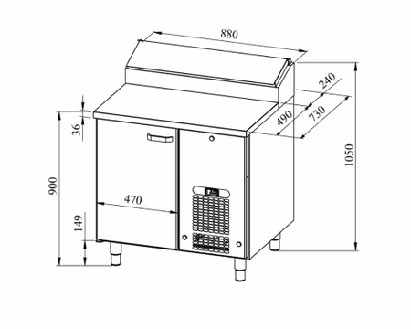 Bagerikylbänk PK KLE-810 RFR Toppskiva, (Passande Plåtar: 400x600mm), 880x730x900mm , COOLPART