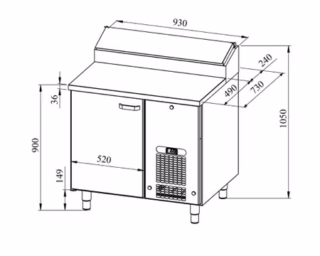Bagerikylbänk PK KLE-910 Trä Toppskiva, (Passande Plåtar: 450x600mm), 930x730x900mm, COOLPART