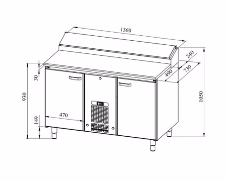 Bagerikylbänk PK KLE-1320, Sten Toppskiva (Passande Plåtar: 400x600mm) 1360x730x900mm, COOLPART