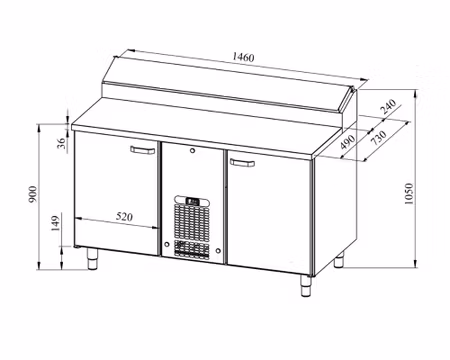 Bagerikylbänk PK KLE-1420, Sten Toppskiva, (Passande Plåtar: 450x600mm) 1460x730x900mm, COOLPART