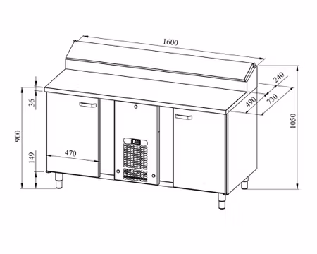 Bagerikylbänk PK KLE-1620, RFR Toppskiva, (Passande Plåtar: 400x600mm) 1600x730x900mm, COOLPART