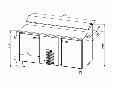 Bagerikylbänk PK KLE-1620, Trä Toppskiva, (Passande Plåtar: 450x600mm) 1600x730x900mm, COOLPART