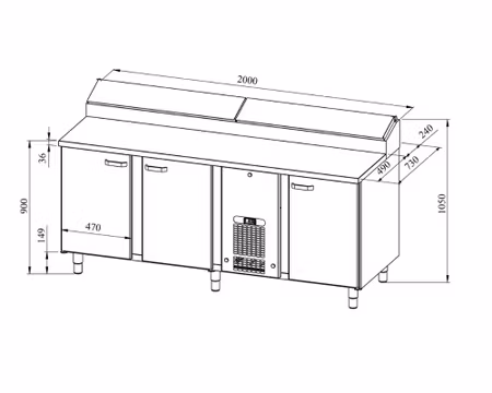 Bagerikylbänk PK KLE-2030, RFR Toppskiva, (Passande Plåtar: 400x600mm) 2000x730x900mm, COOLPART