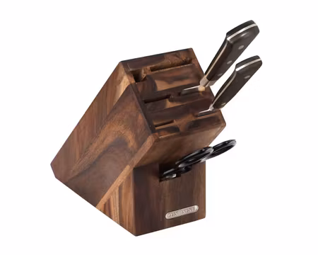 Knivblock/Knivställ Lutande i akacia, 9 Fack, 22x11,5x22 cm, CONTINENTA