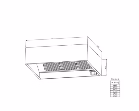 Ventilationshuv VKS 1600, Ventilationskåpa Väggmonterad, 1600x1200x400mm, COOLPART