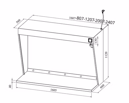 Ventilationshuv VKG KD 1200, Ventilationskåpa Bänk Modell, 1207x660/560x1120mm, LED-Belysning, COOLPART