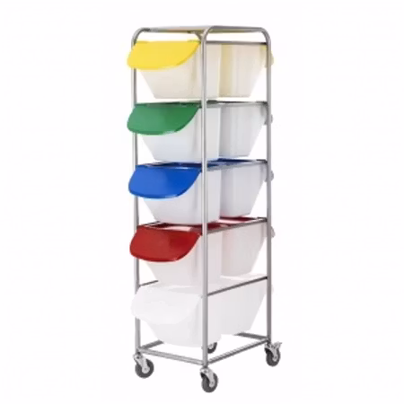 Backställ, rostfritt, med 10 st 15 liters behållare