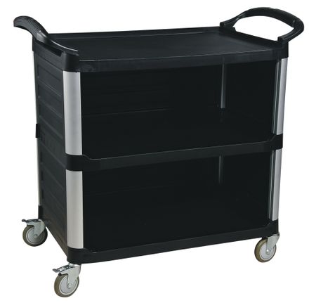 Multiduty service cart, half open, black PP